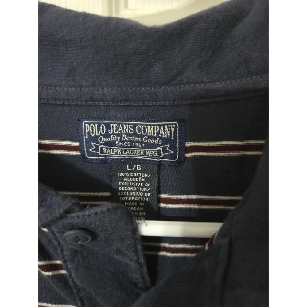 Polo Jeans Company Ralph Lauren Navy Striped Short Sleeve Polo Shirt, Large